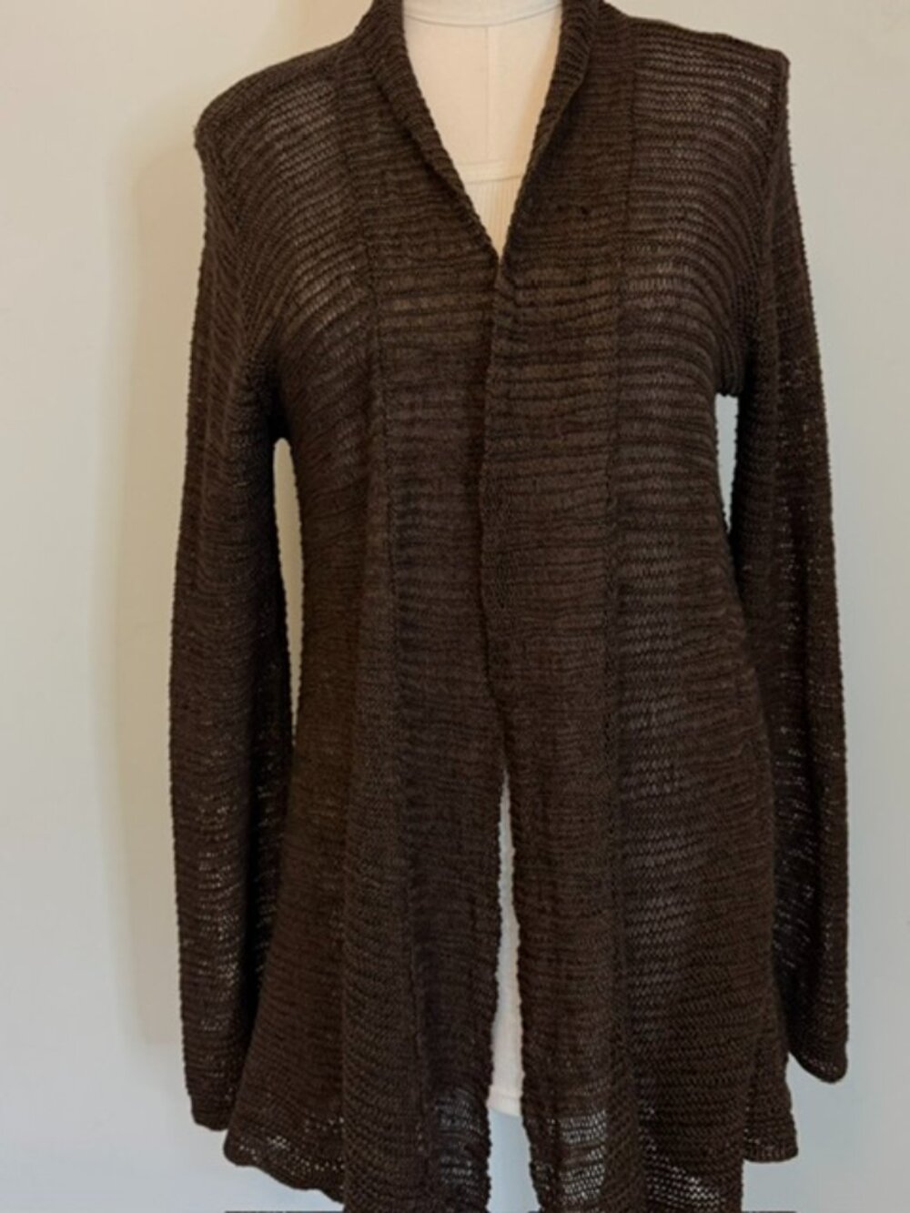 Linen Silk Open Front Knit Cardigan Eileen Fisher Minimalist Timeless Size L